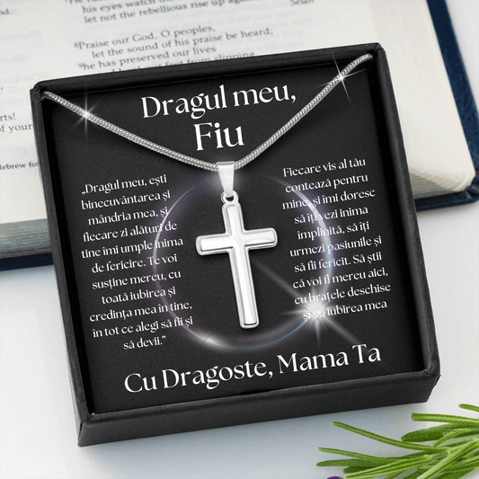 Cadou Fiu - Lantisor cu Cruce si mesaj de Dragoste