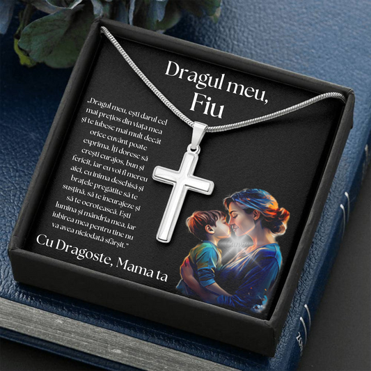 Cadou Fiu - Lantisor cu Cruce si mesaj de Dragoste