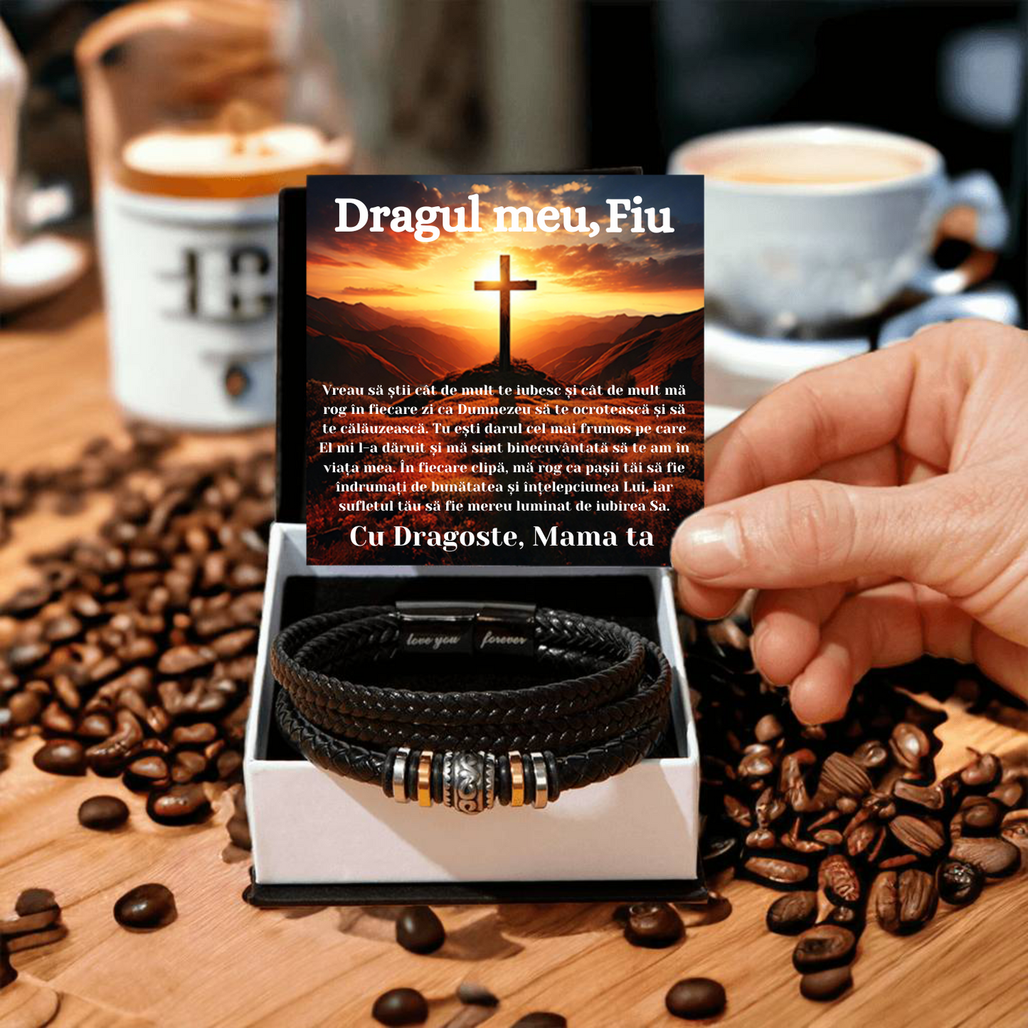 Cadou Fiu - bratara din piele cu mesaj de Dragoste