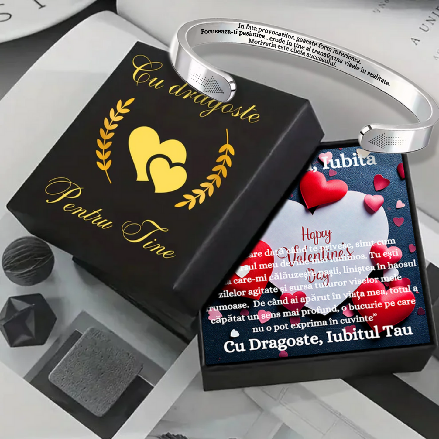 Cadou Sot - Bratara din otel inoxidabil cu mesaj de Dragoste