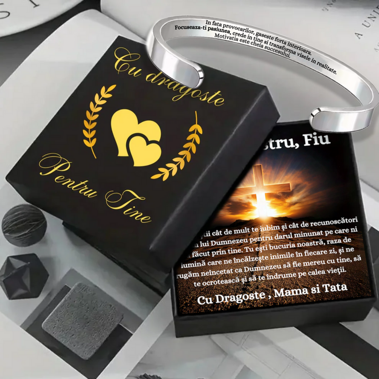 Cadou Fiu - Bratara din otel inoxidabil cu mesaj de Dragoste
