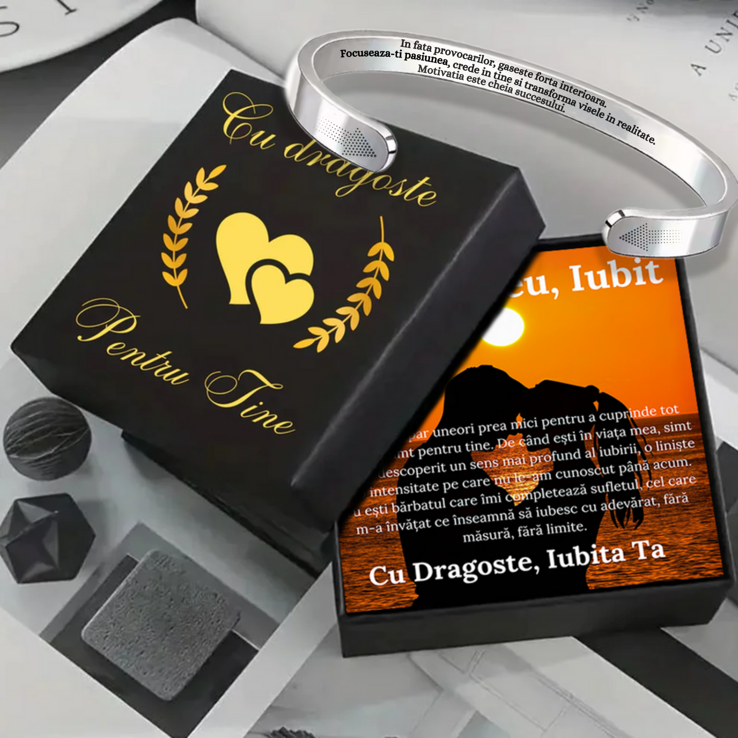 Cadou Iubit - Bratara din otel inoxidabil cu mesaj de Dragoste
