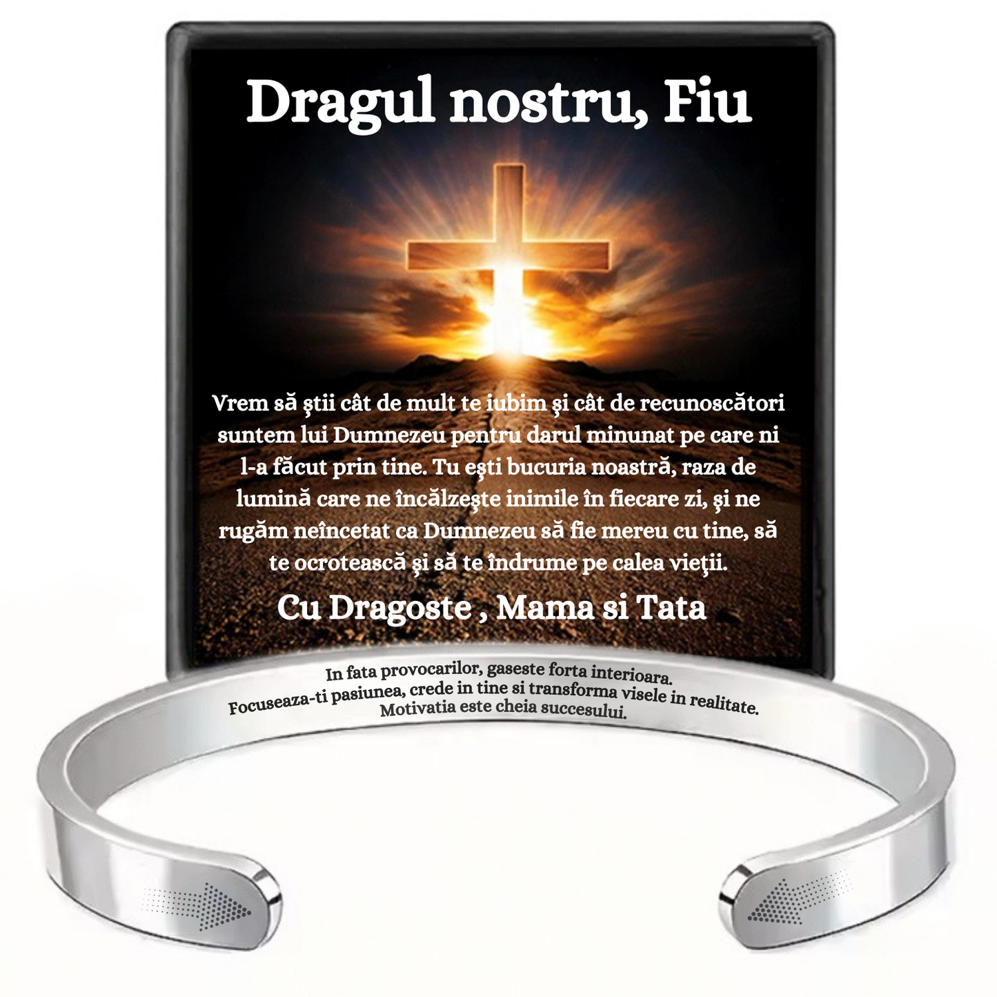 Cadou Fiu - Bratara din otel inoxidabil cu mesaj de Dragoste