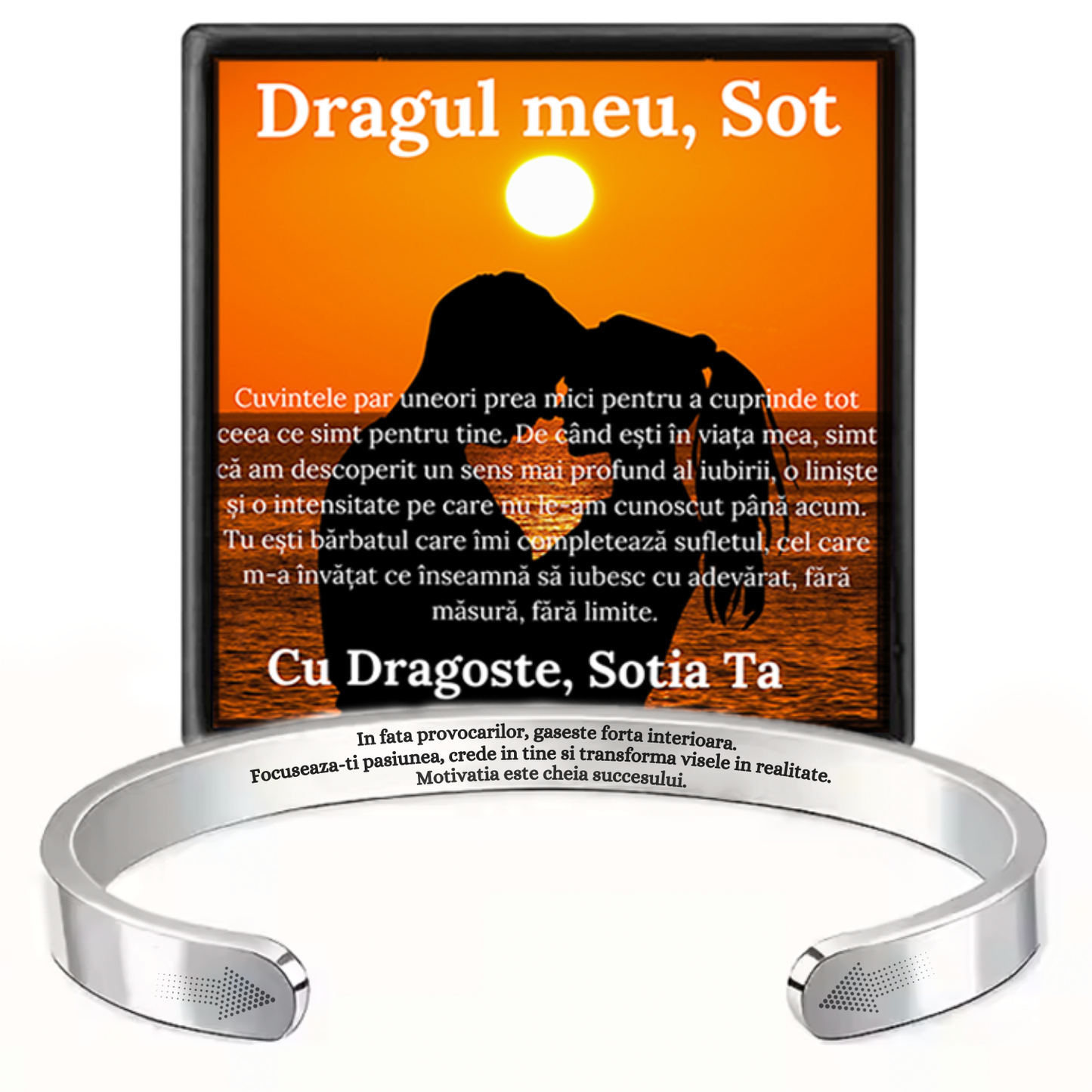 Cadou Sot - Bratara din otel inoxidabil cu mesaj de Dragoste