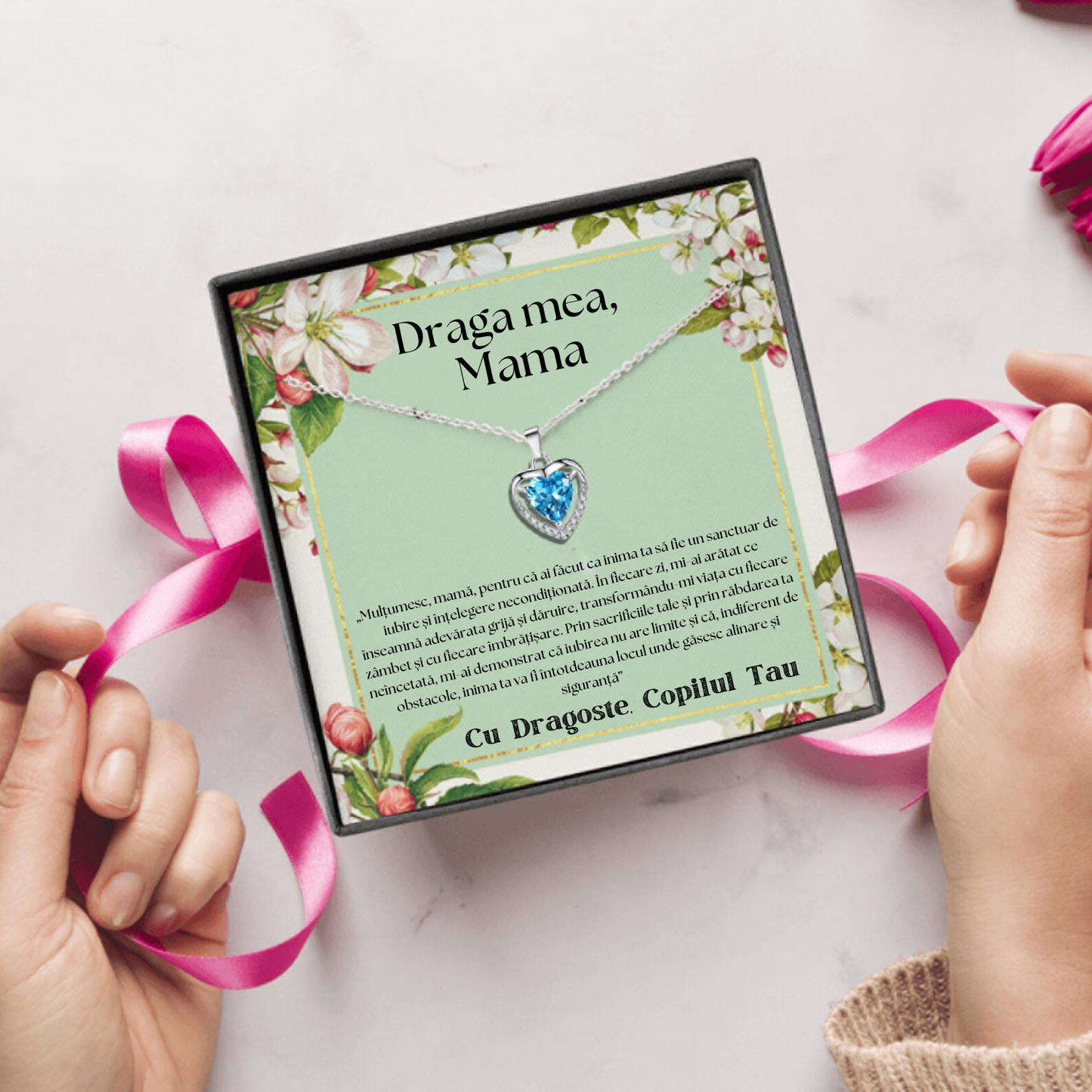 Cadou Mama – Colier Argint 925 cu Zirconiu și Mesaj de Dragoste