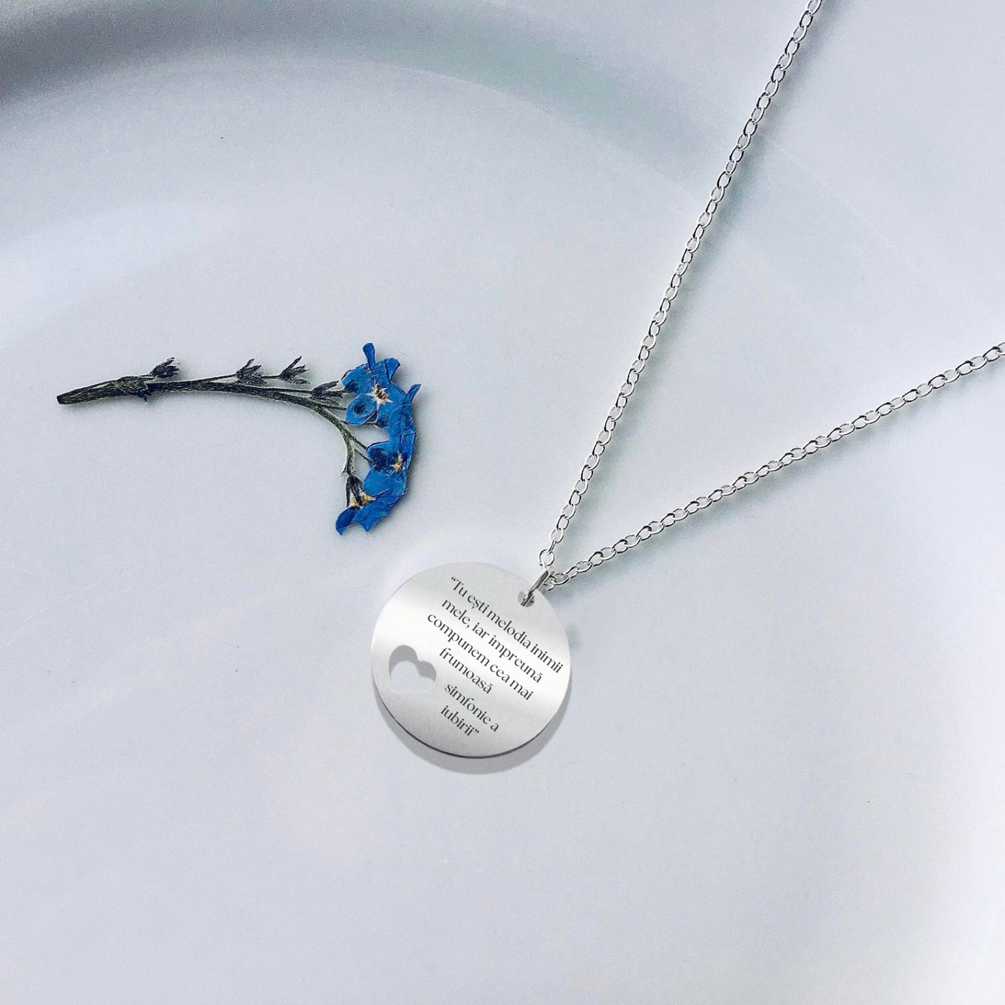 Set Cadou Colier Argint 925, cutiuta personalizata cu felicitare de iubire de la Iubit pentru Iubita "Tu esti melodia inimii mele""