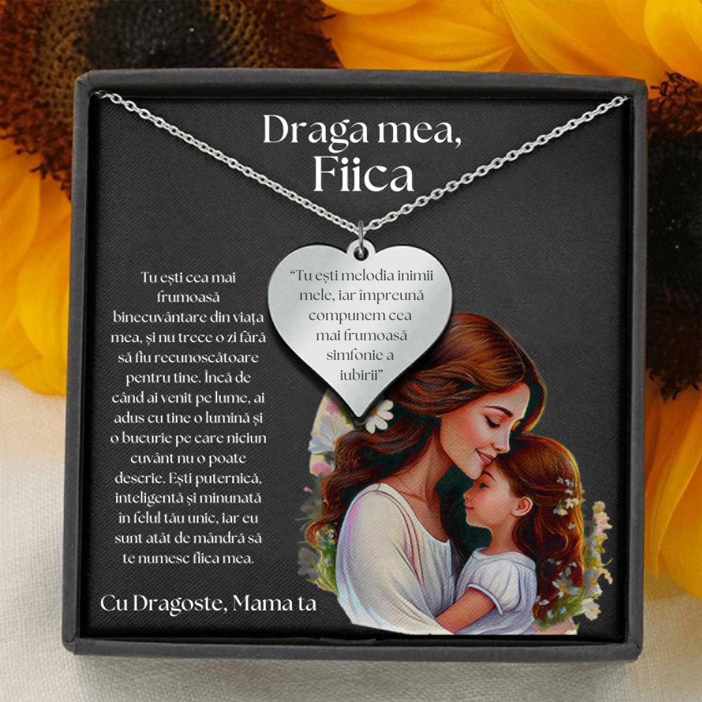 Set Cadou Colier Argint 925, cutiuta personalizata cu felicitare de iubire de la Mama pentru Fiica - "Mereu impreuna"