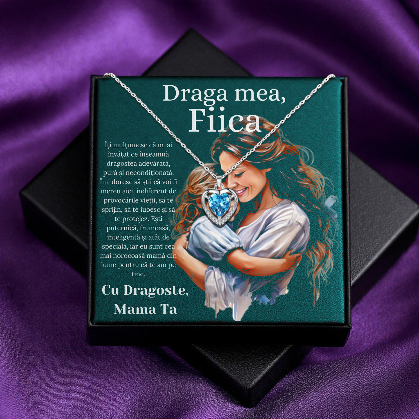 Cadou Fiica – Colier Argint 925 cu Zirconiu și Mesaj de Dragoste