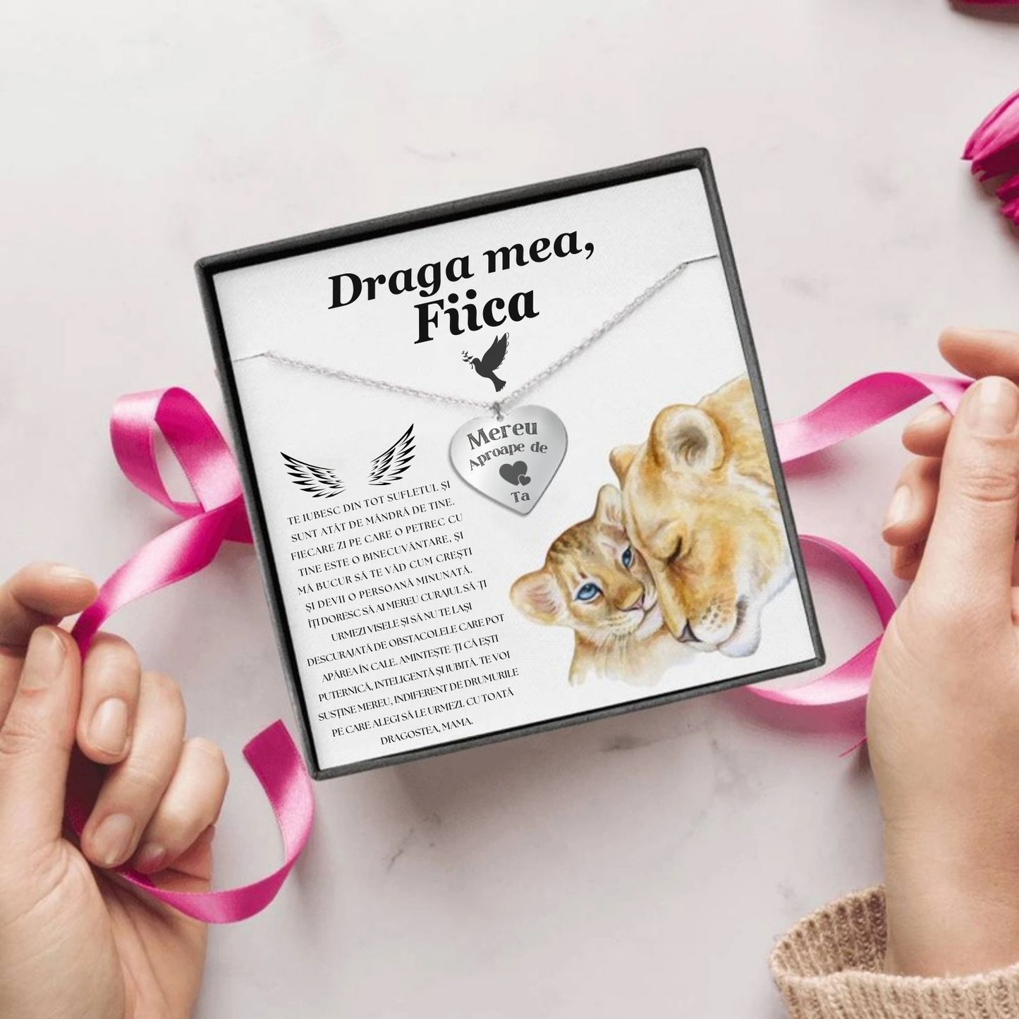 Set Cadou colier din argint personalizabil cu felicitare si cutie de dragoste de la Mama pentru Fiica "Love12"
