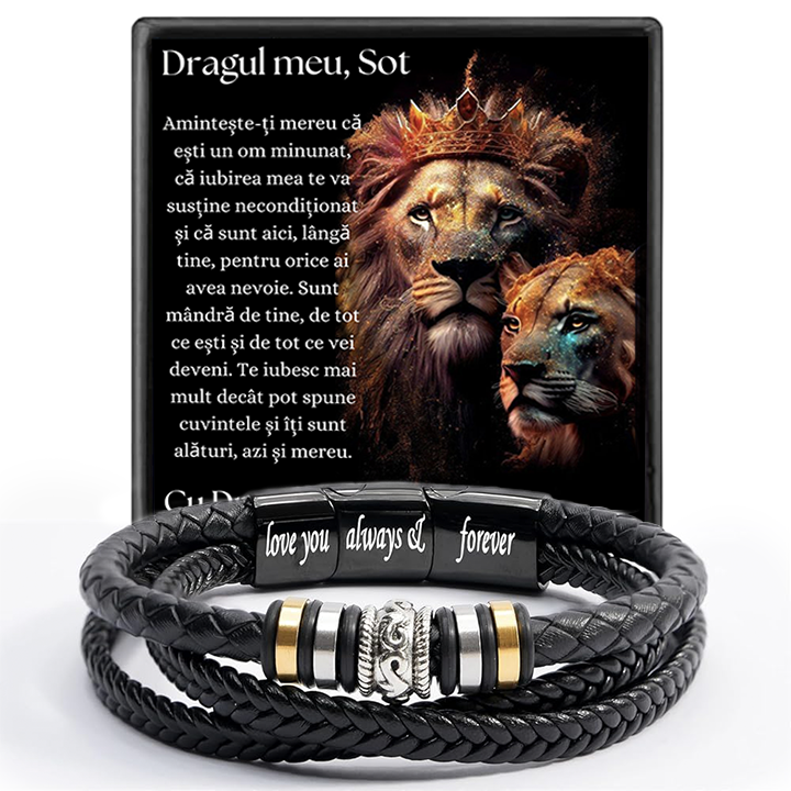 Idei Cadou Sot - bratara din piele cu mesaj de Dragoste