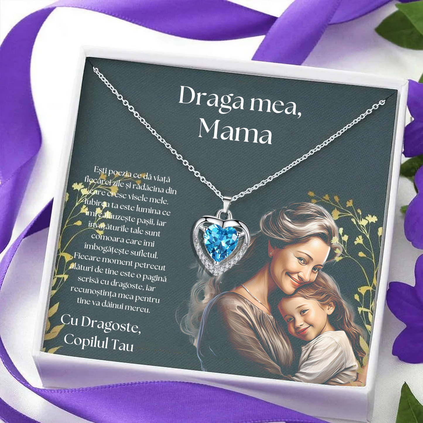 Cadou Mama – Colier Argint 925 cu Zirconiu și Mesaj de Dragoste