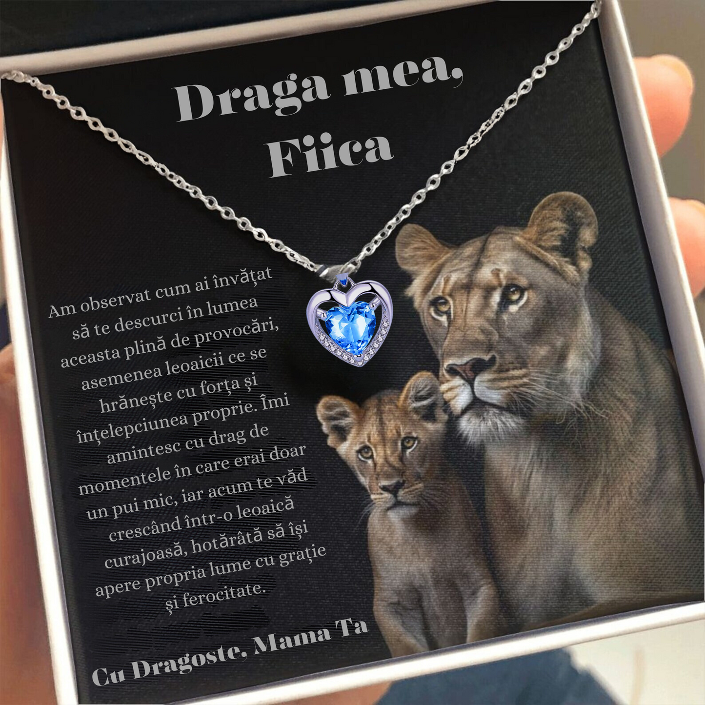 Cadou Fiica – Colier Argint 925 cu Zirconiu și Mesaj de Dragoste