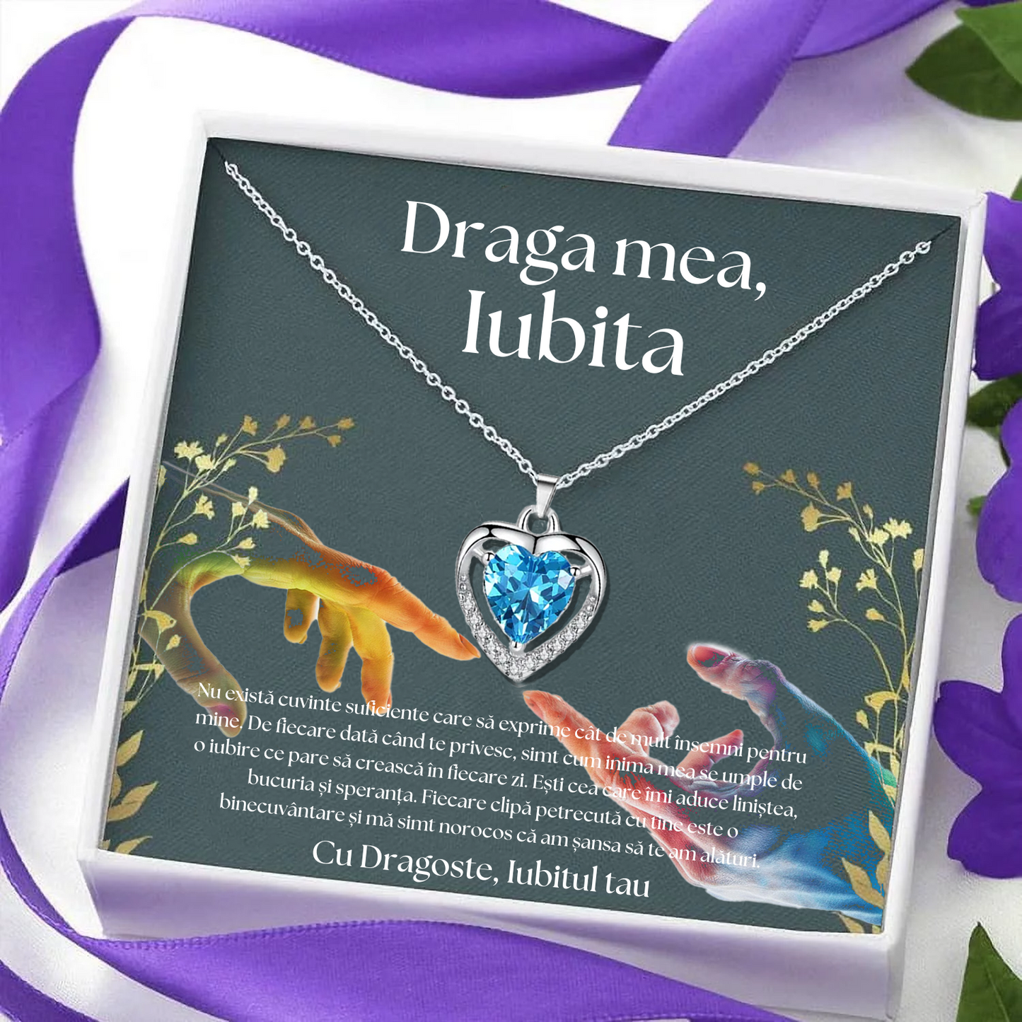 Cadou Iubita – Colier Argint 925 cu Zirconiu și Mesaj de Dragoste