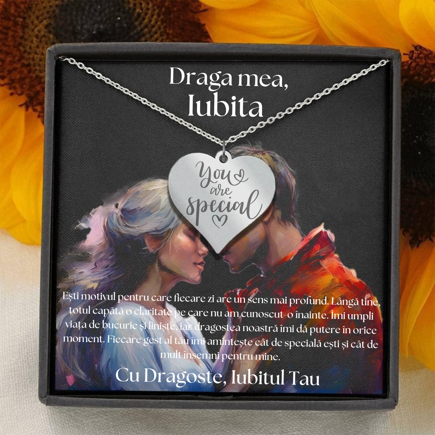 Set Cadou Colier Argint 925, cutiuta personalizata cu felicitare de iubire de la Iubit pentru Iubita "You are special"
