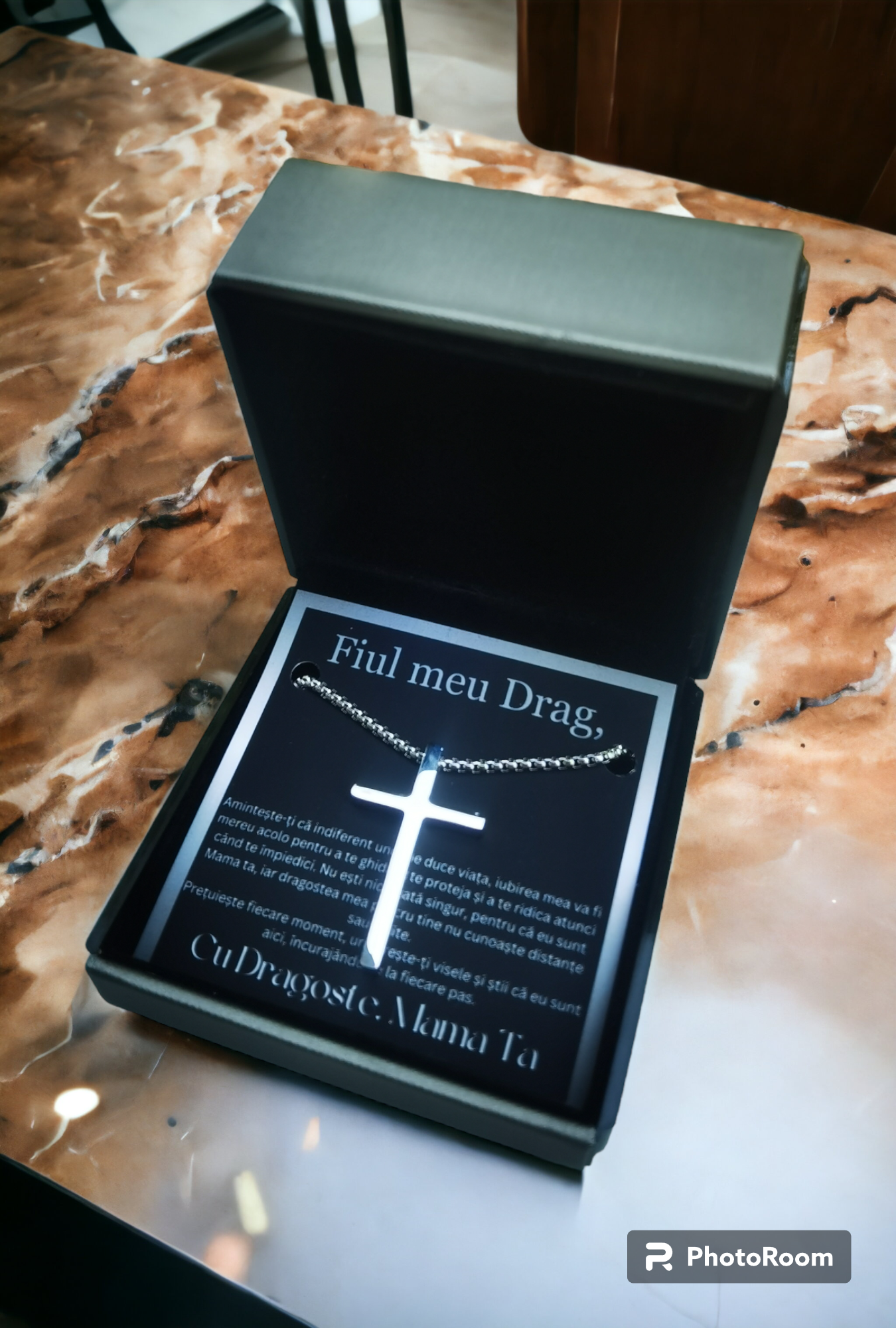 Cadou Fiu - Lantisor cu Cruce si mesaj de Dragoste