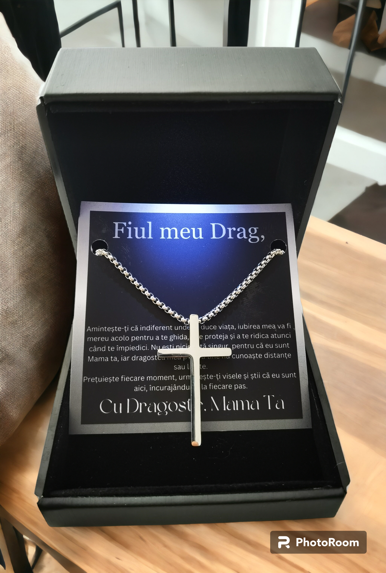 Cadou Fiu - Lantisor cu Cruce si mesaj de Dragoste