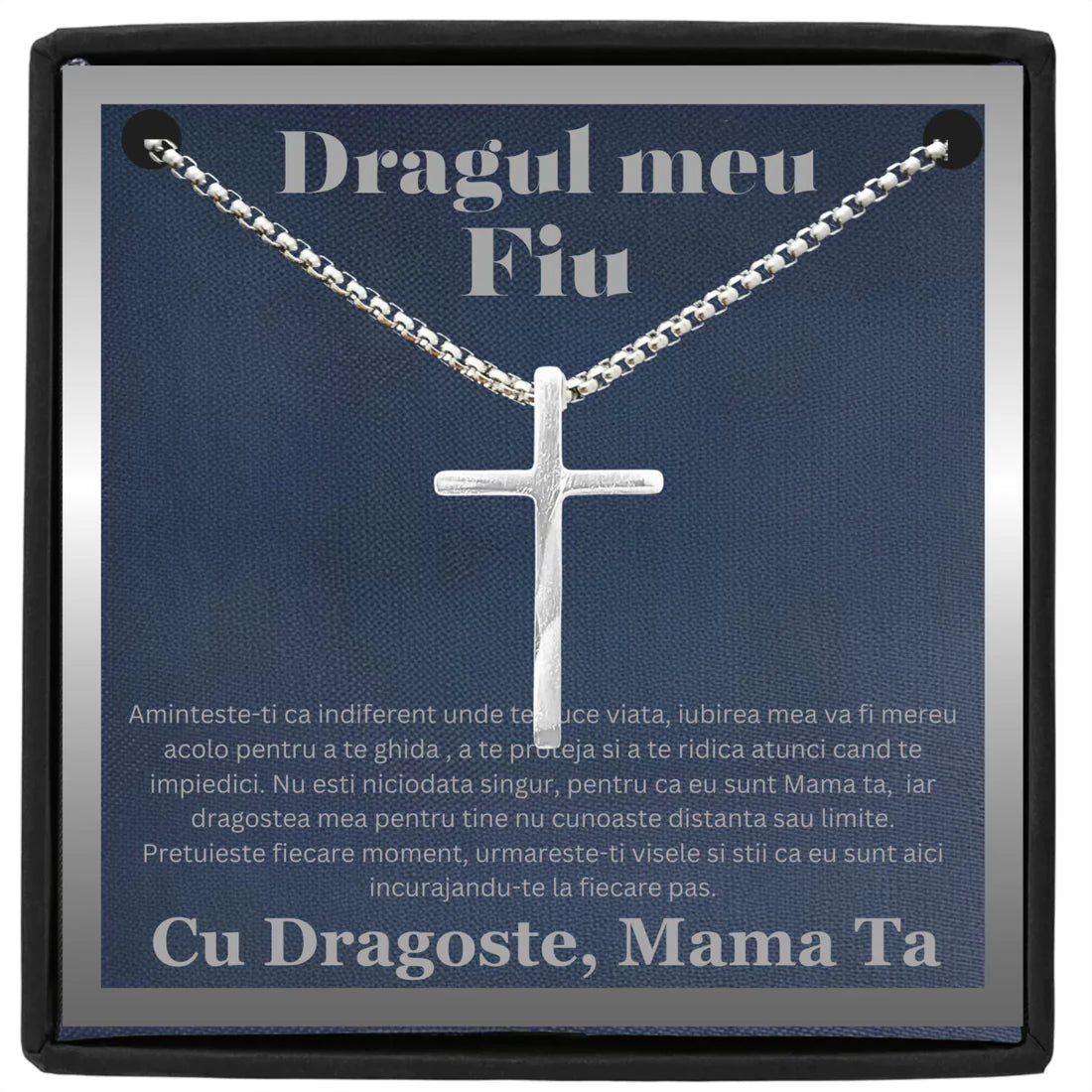 Cadou Fiu - Lantisor cu Cruce si mesaj de Dragoste