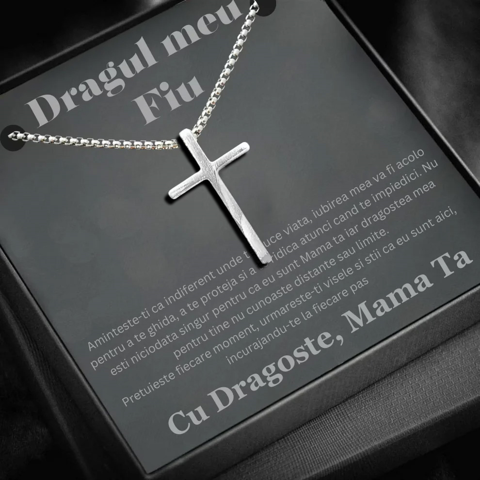 Cadou Fiu - Lantisor cu Cruce si mesaj de Dragoste