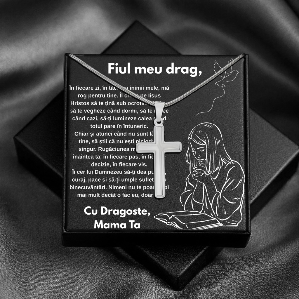 Cadou Fiu - Lantisor cu Cruce si mesaj de Dragoste Faith