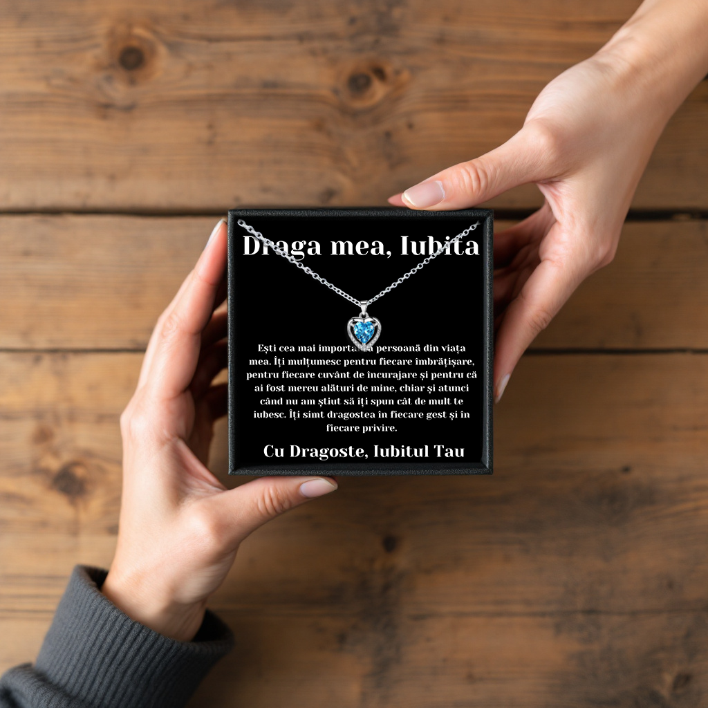 Cadou Iubita – Colier Argint 925 cu Zirconiu și Mesaj de Dragoste