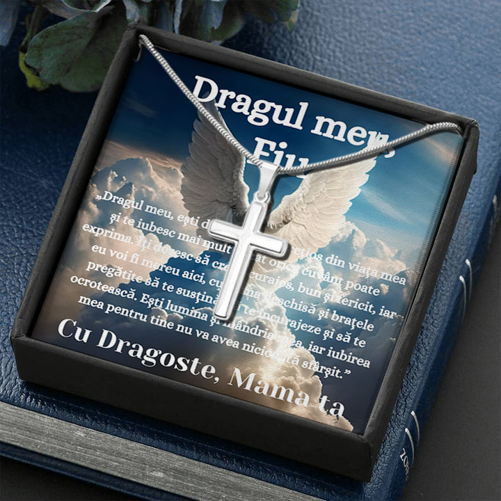 Cadou Fiu - Lantisor cu Cruce si mesaj de Dragoste