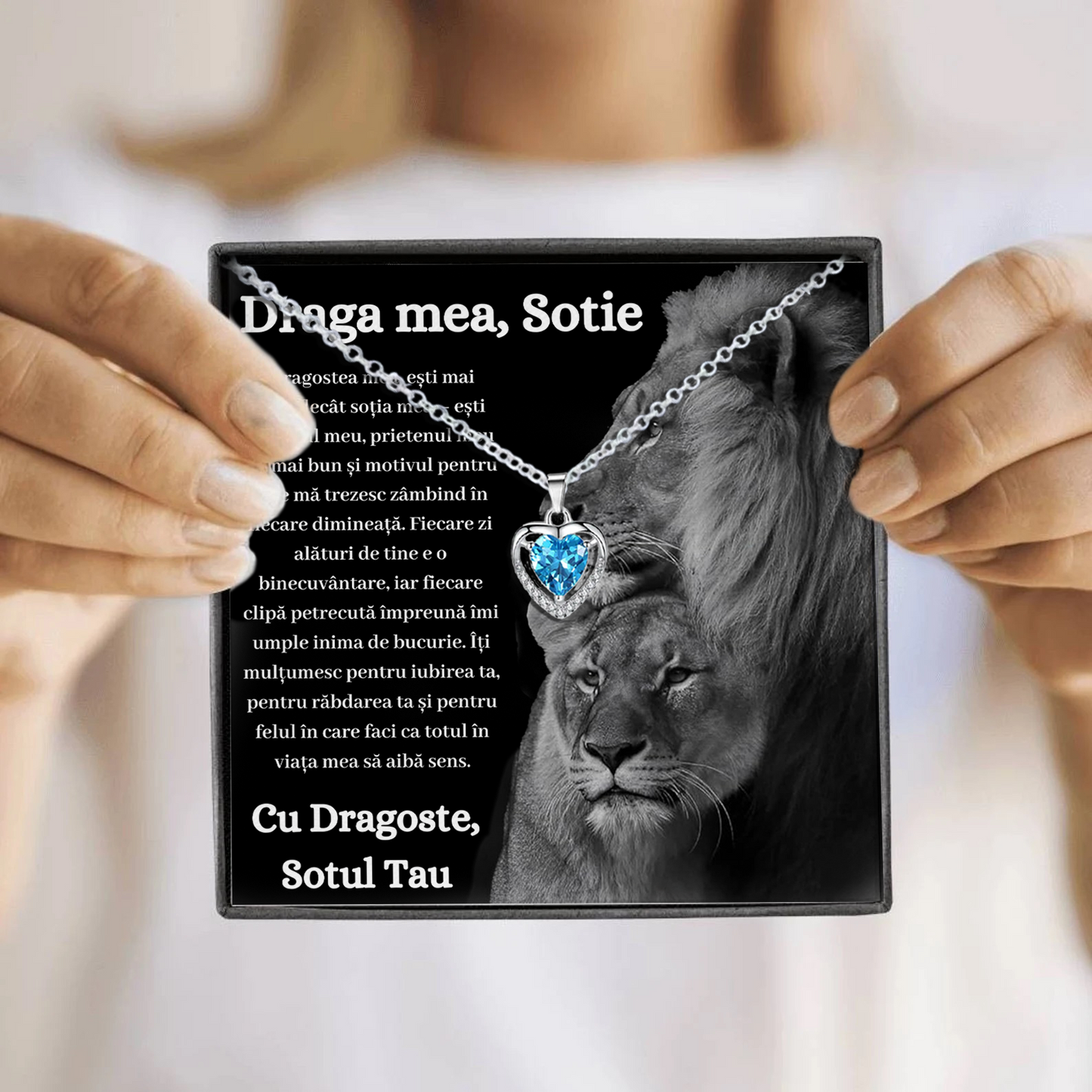 Cadou Sotie – Colier Argint 925 cu Zirconiu și Mesaj de Dragoste