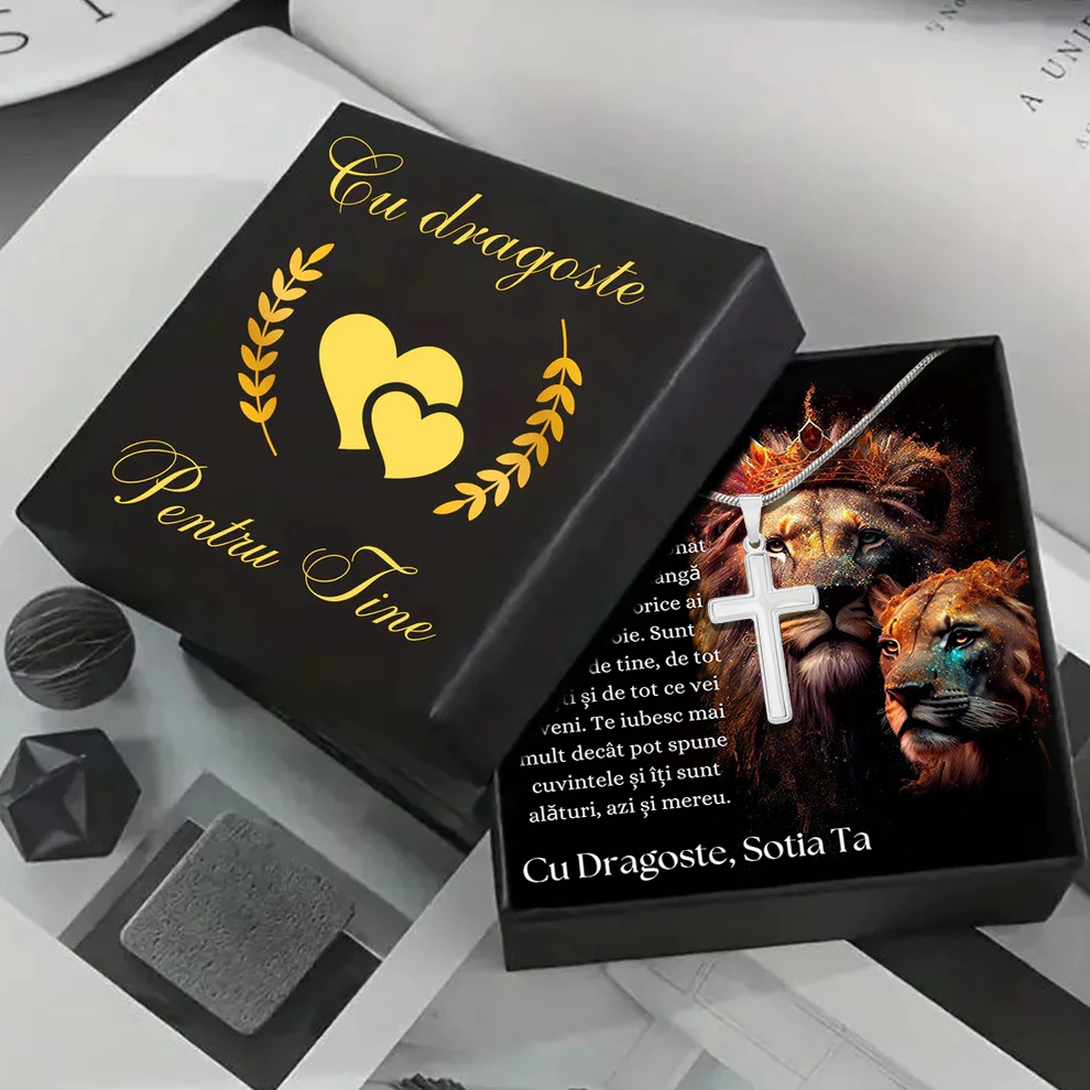 Cadou Sot - Lantisor cu Cruce si mesaj de Dragoste