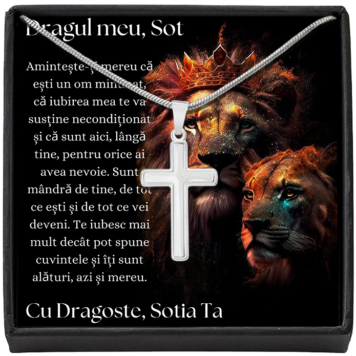 Cadou Sot - Lantisor cu Cruce si mesaj de Dragoste