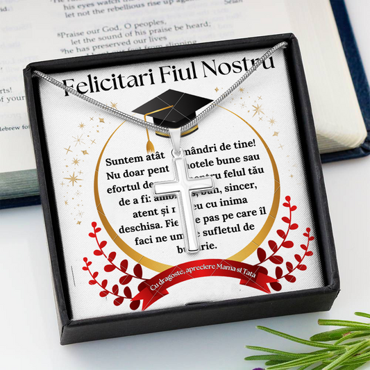 Cadou Absolvire Fiu - Lantisor cu Cruce si mesaj de Dragoste