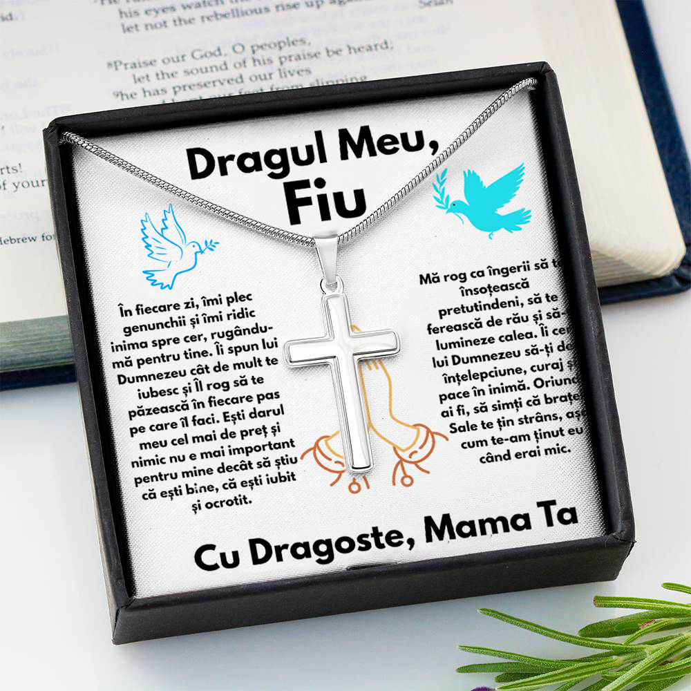 Cadou Fiu - Lantisor cu Cruce si mesaj de Dragoste Faith