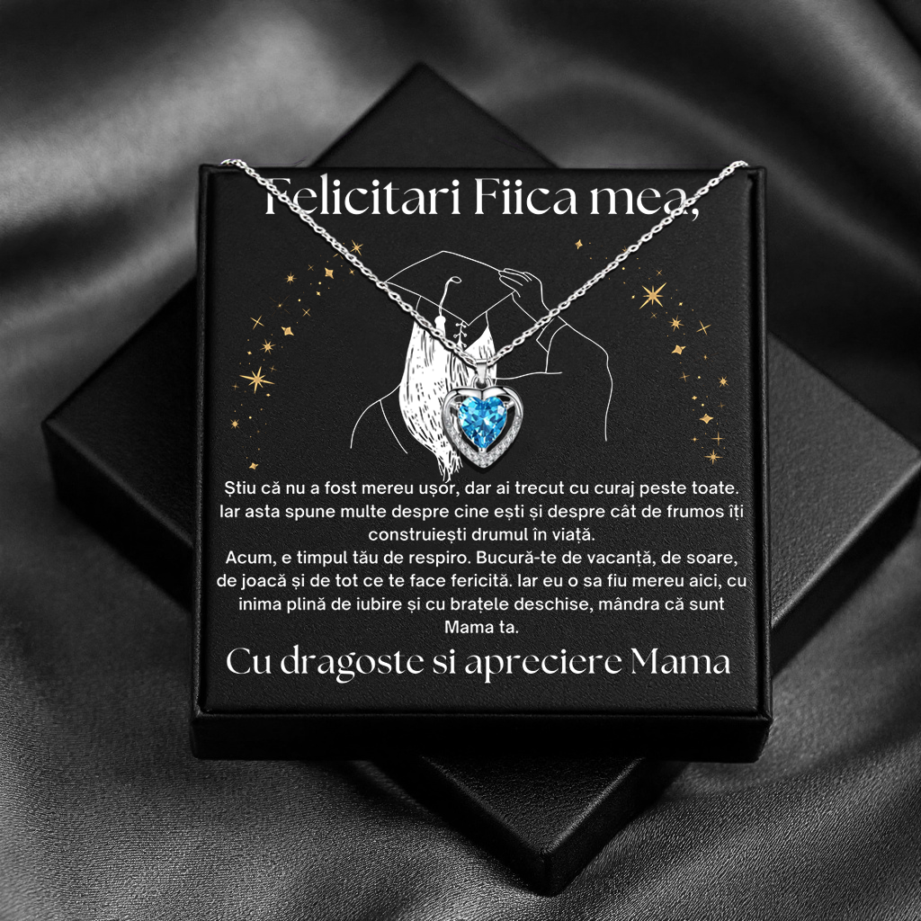Cadou Absolvire Fiica – Colier Argint 925 cu Zirconiu și Mesaj de Dragoste