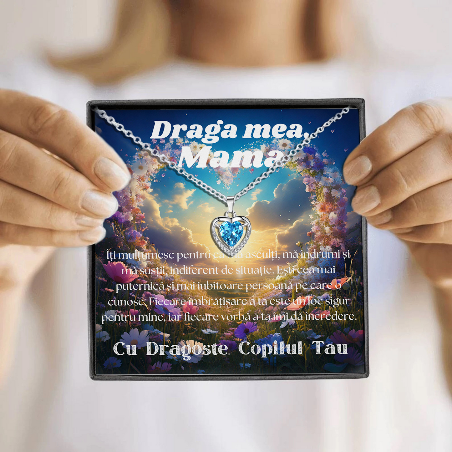 Cadou Mama – Colier Argint 925 cu Zirconiu și Mesaj de Dragoste