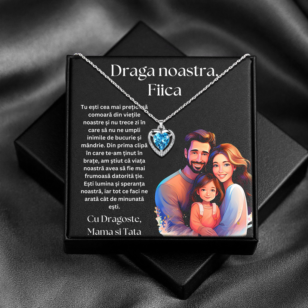 Cadou Fiica – Colier Argint 925 cu Zirconiu și Mesaj de Dragoste
