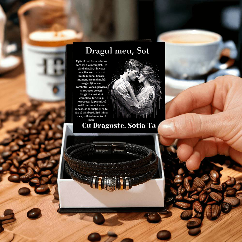Cadou Sot - bratara din piele cu mesaj de Dragoste