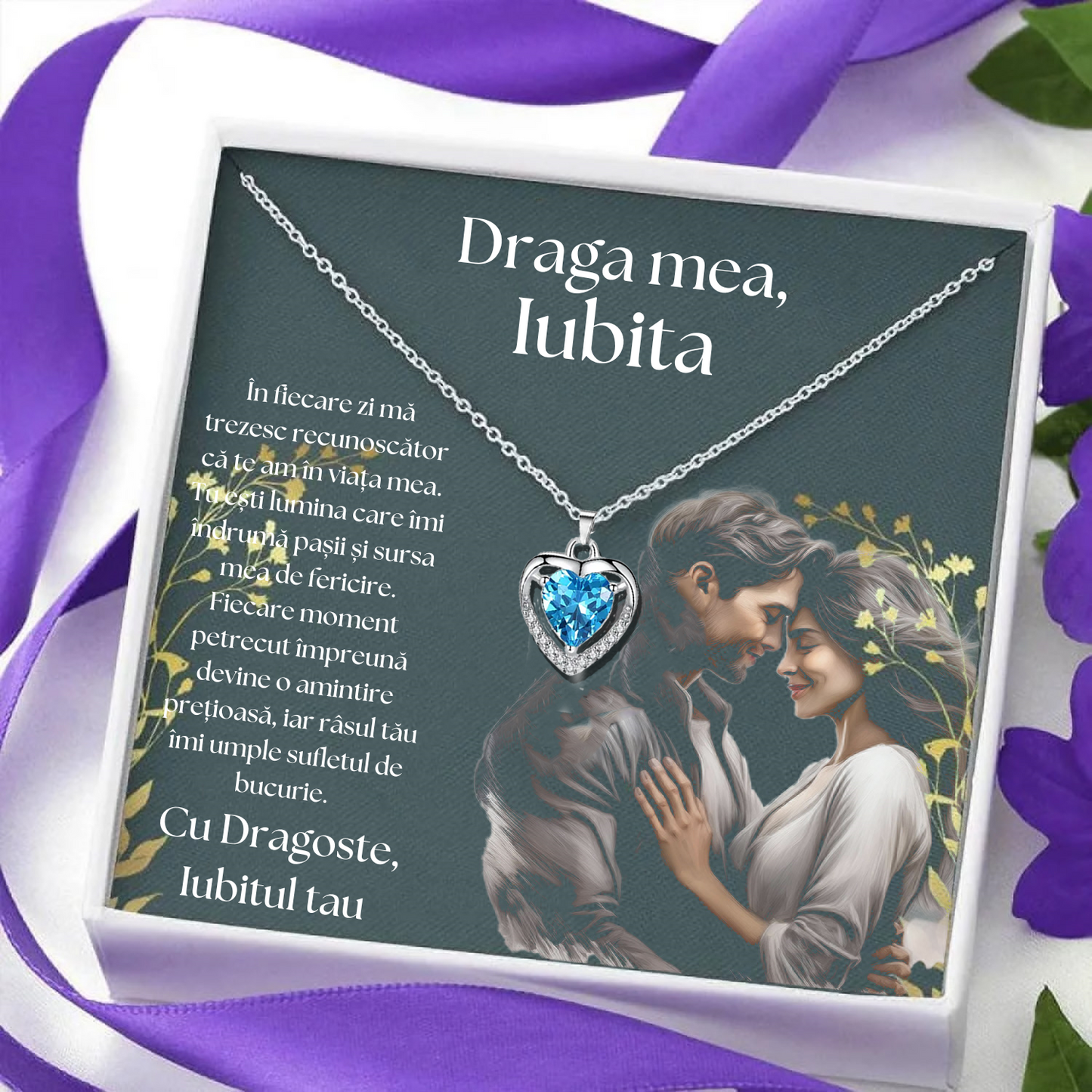 Cadou Iubita – Colier Argint 925 cu Zirconiu și Mesaj de Dragoste