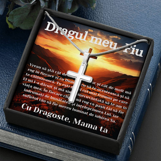 Cadou Fiu - Lantisor cu Cruce si mesaj de Dragoste