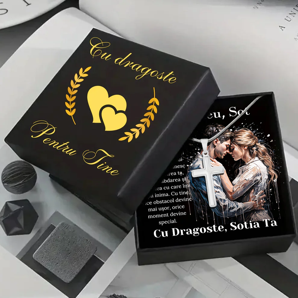 Cadou Sot - Lantisor cu Cruce si mesaj de Dragoste