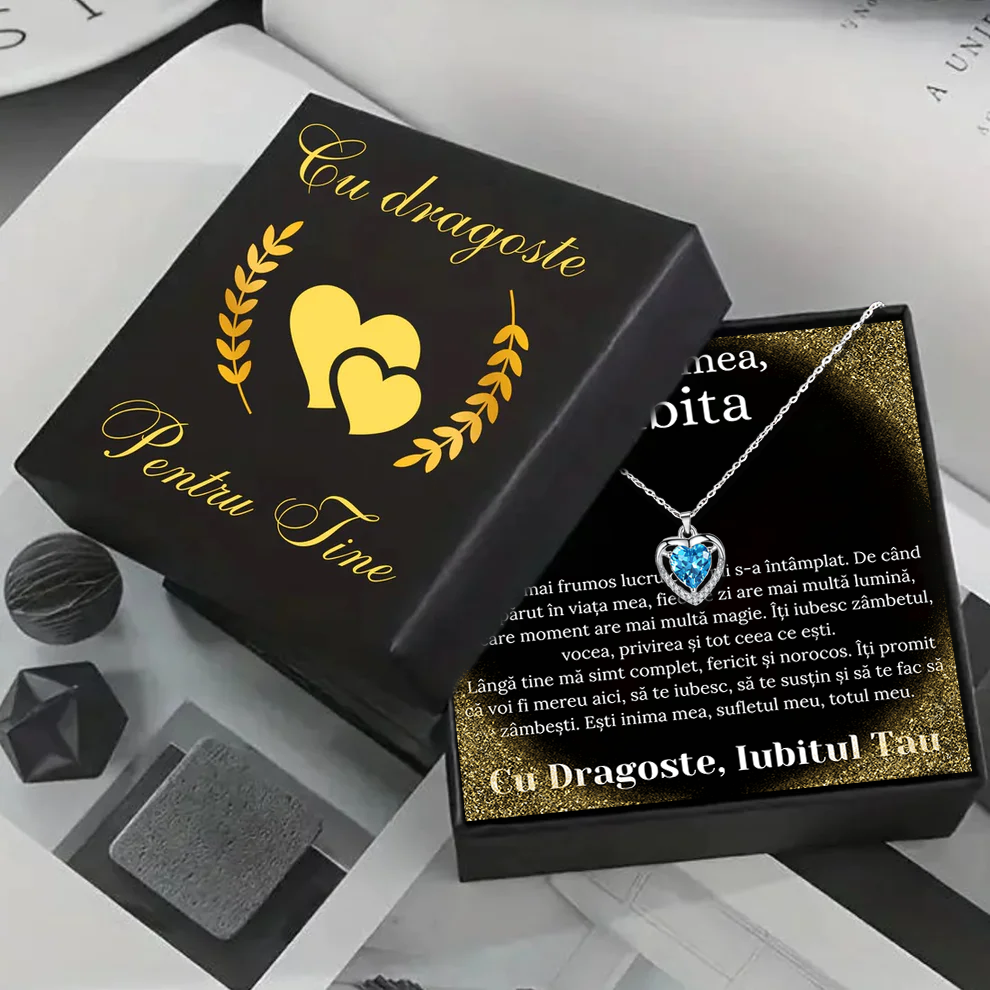 Cadou Iubita – Colier Argint 925 cu Zirconiu și Mesaj de Dragoste