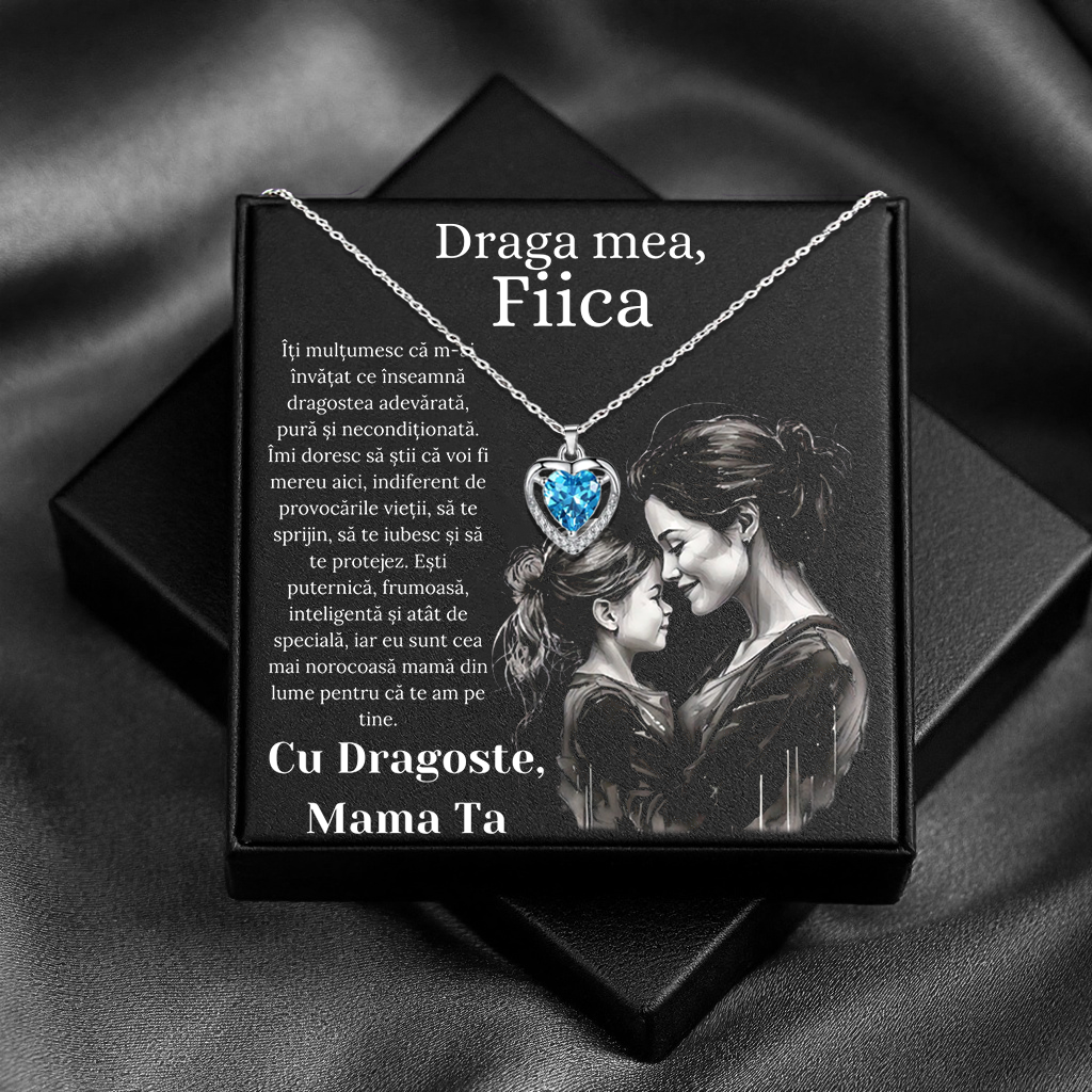 Cadou Fiica – Colier Argint 925 cu Zirconiu și Mesaj de Dragoste