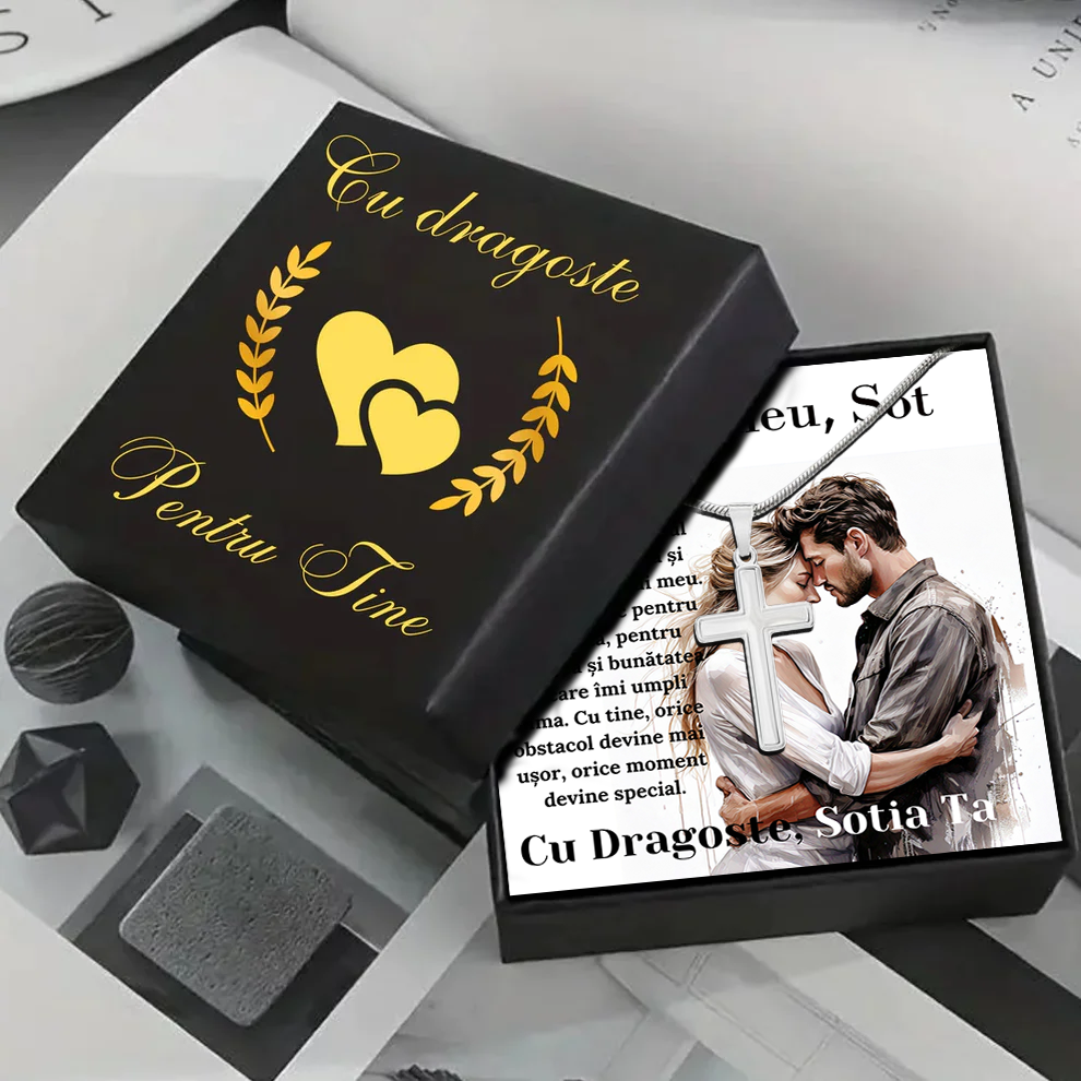 Cadou Sot - Lantisor cu Cruce si mesaj de Dragoste