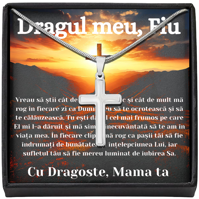Cadou Fiu - Lantisor cu Cruce si mesaj de Dragoste