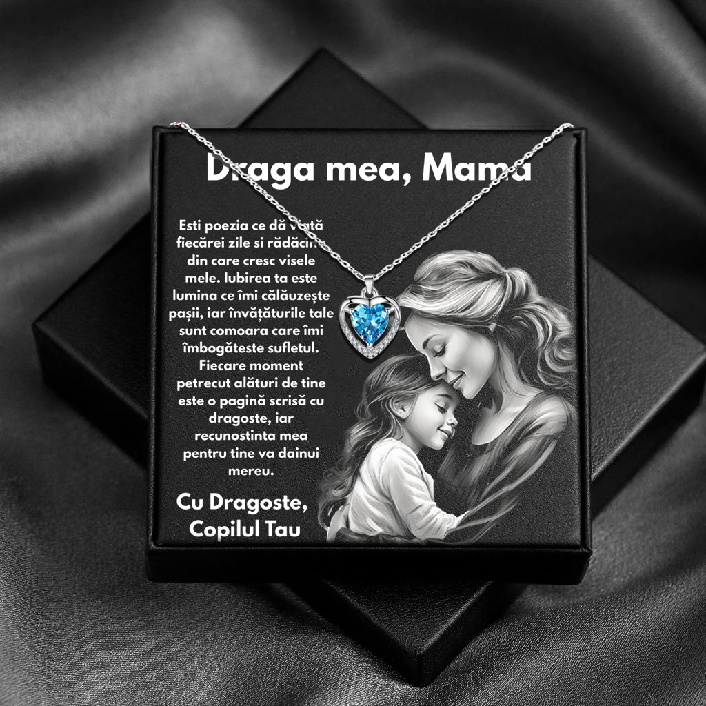 Cadou Mama – Colier Argint 925 cu Zirconiu și Mesaj de Dragoste