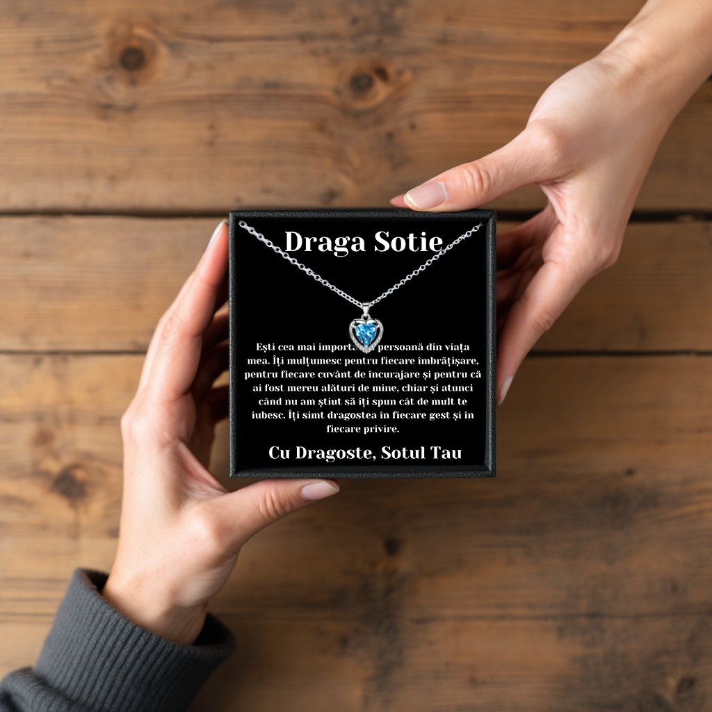 Cadou Sotie – Colier Argint 925 cu Zirconiu și Mesaj de Dragoste