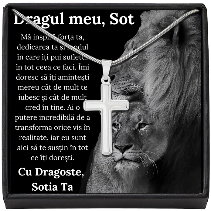 Cadou Sot - Lantisor cu Cruce si mesaj de Dragoste