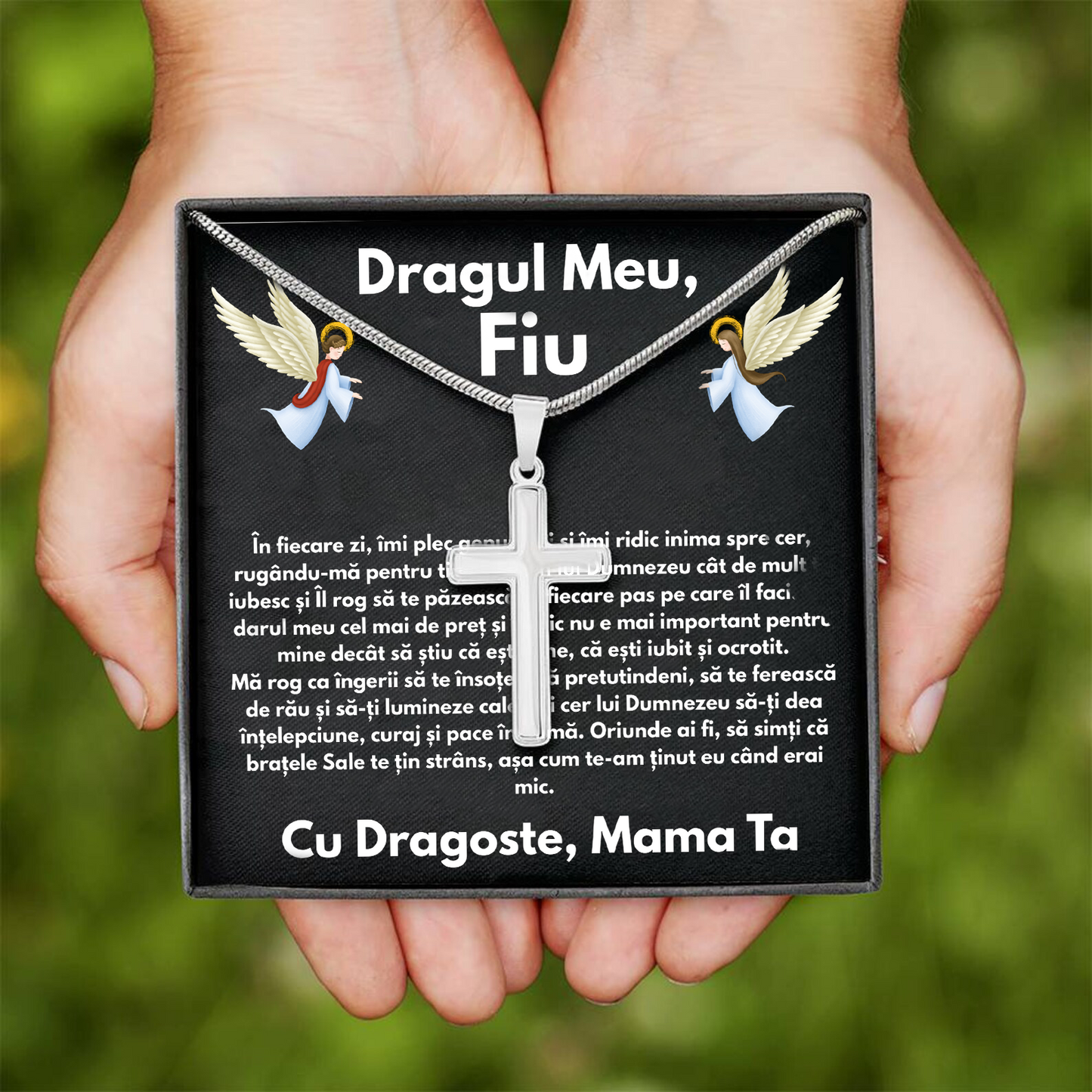 Cadou Fiu - Lantisor cu Cruce si mesaj de Dragoste Faith