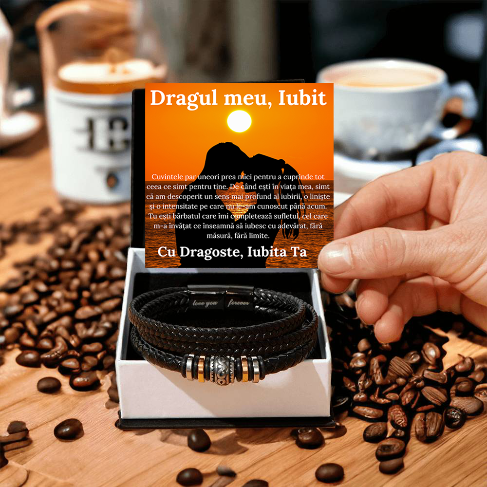 Cadou Iubit - bratara din piele cu mesaj de Dragoste