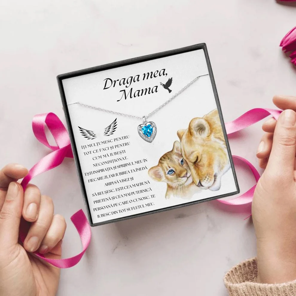 Cadou Mama – Colier Argint 925 cu Zirconiu și Mesaj de Dragoste