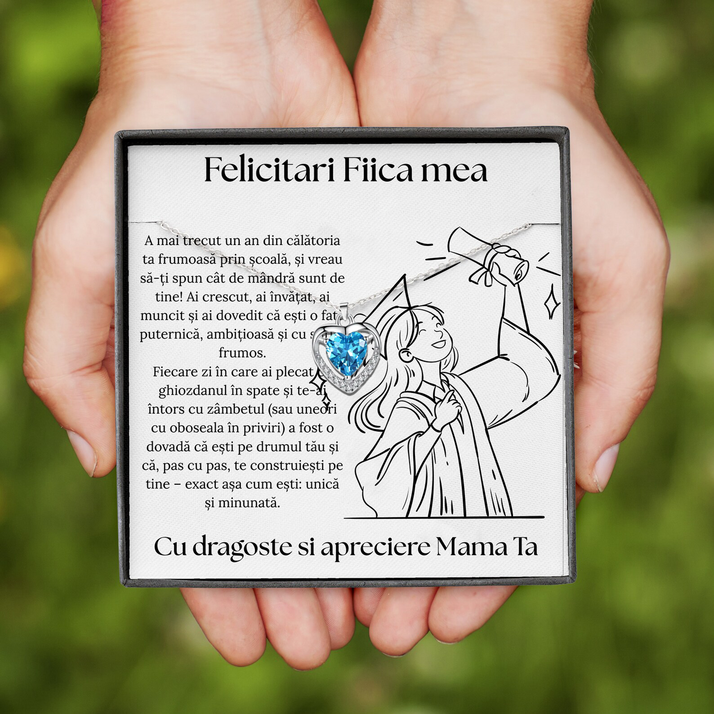 Cadou absolvire Fiica – Colier Argint 925 cu Zirconiu și Mesaj de Dragoste