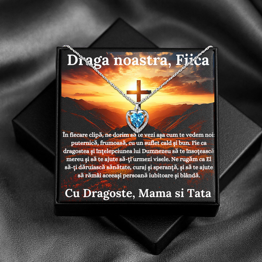 Cadou Fiica – Colier Argint 925 cu Zirconiu și Mesaj de Dragoste