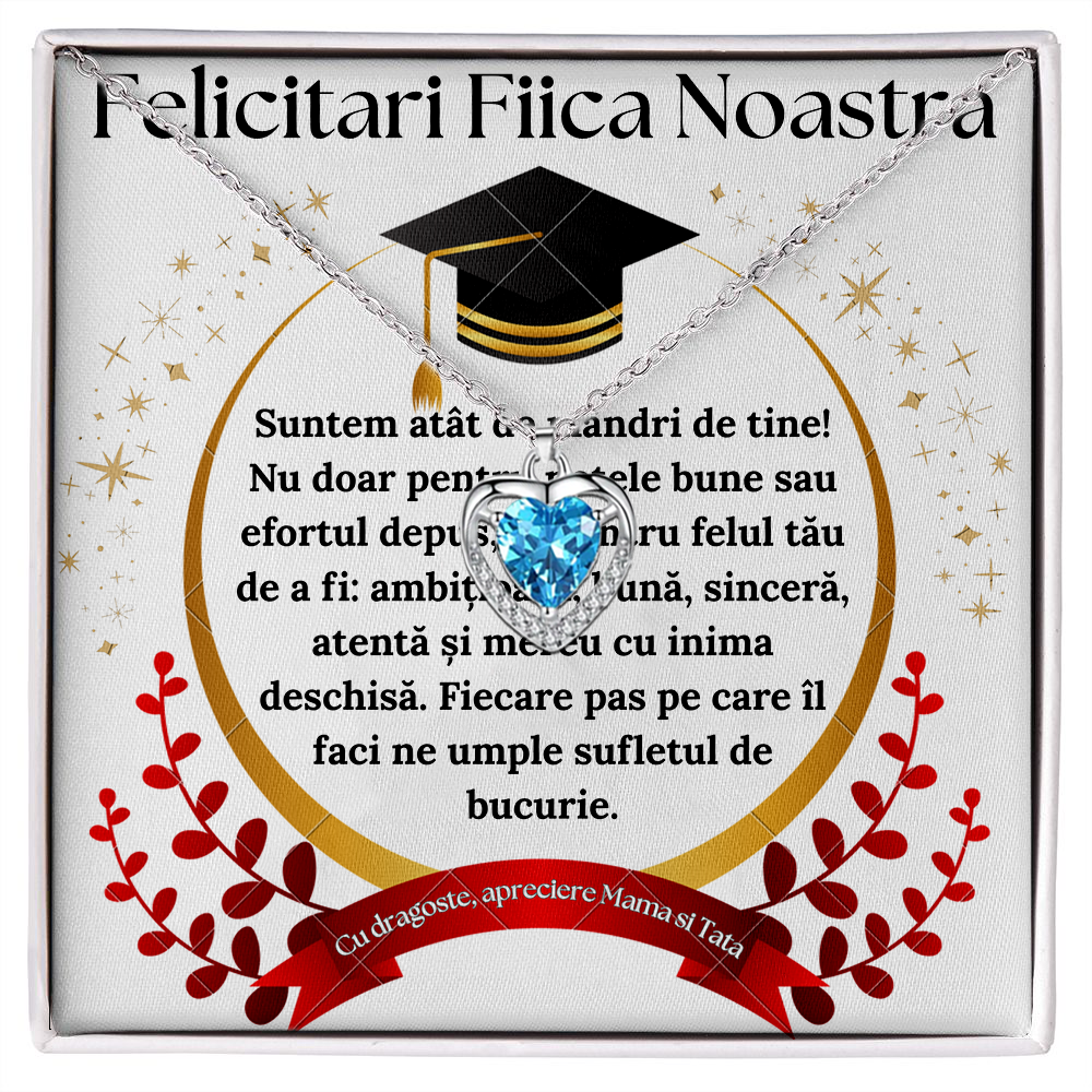Cadou absolvire Fiica – Colier Argint 925 cu Zirconiu și Mesaj de Dragoste